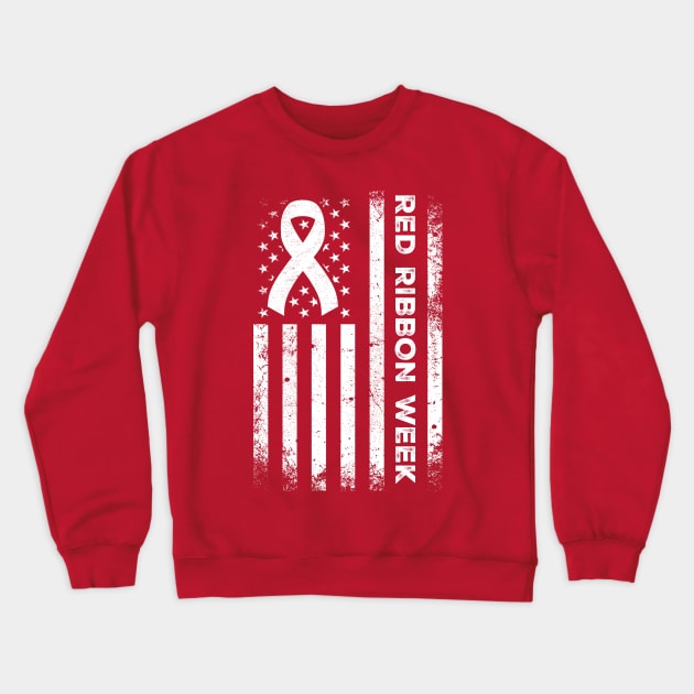 Red Ribbon Week Shirt American Flag Vintage Distressed Crewneck Sweatshirt by larfly